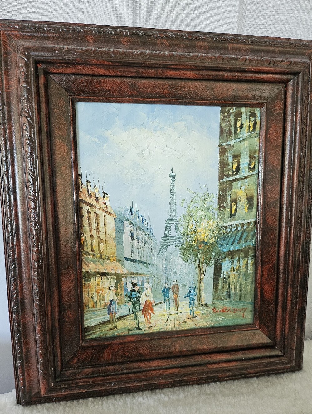 Vintage Original Oil Painting Paris Eiffel Tower Signed Impasto Framed Mexico
